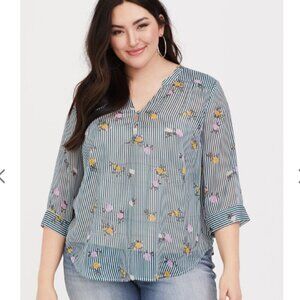 Torrid - Harper Chiffon Blouse Teal Blue Stripe - 0 (12/L) - China